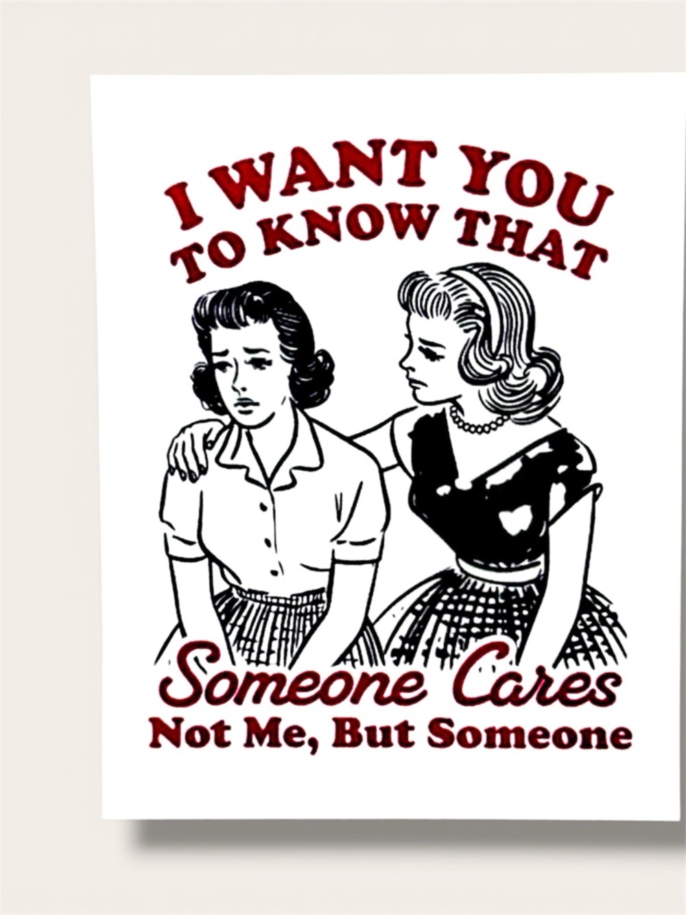 Vintage-Inspired White & Black w/ Red Print “Someone Cares” Design 3x3 STICKER